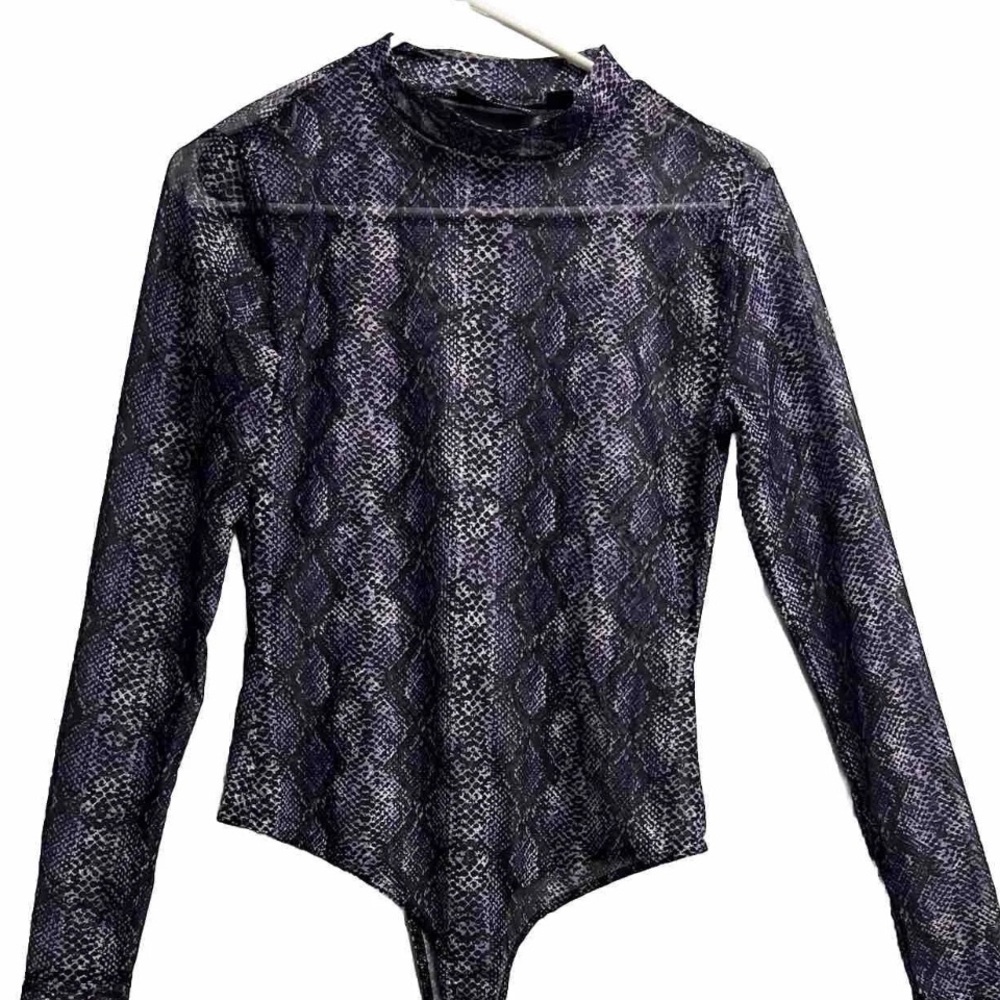 New York & Company Vibrant sheer Purple Snakeskin Bodysuit
